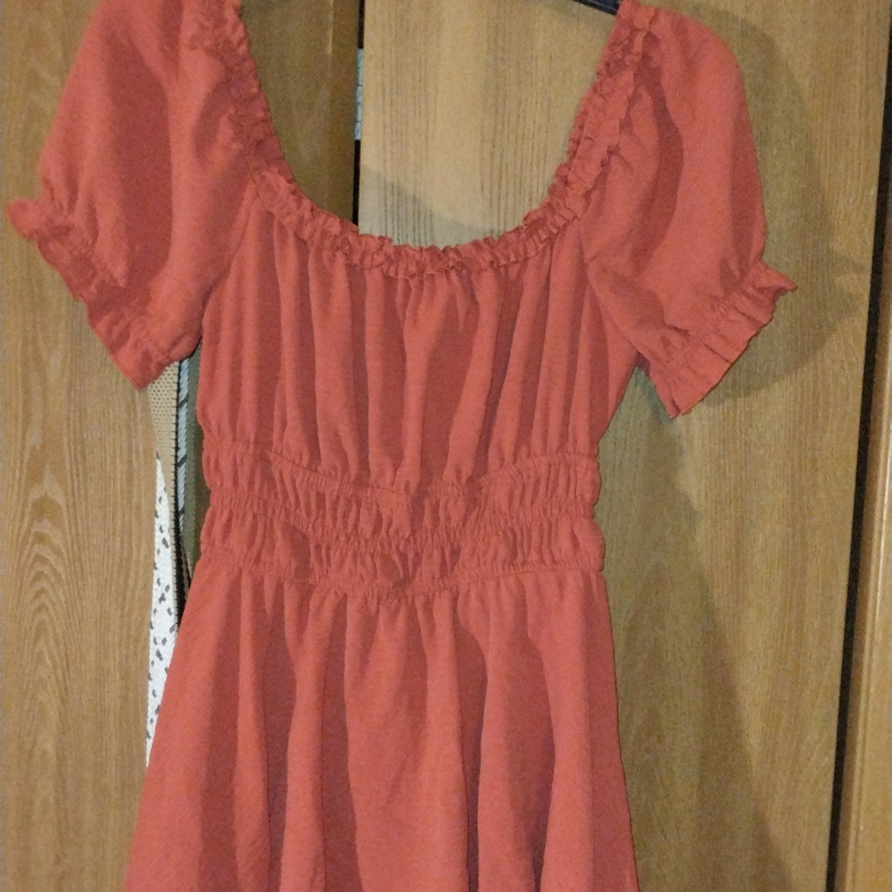 Inspired Hearts Rust Ruffle Smocked Mini Dress Short Ruffle Sleeve Size M